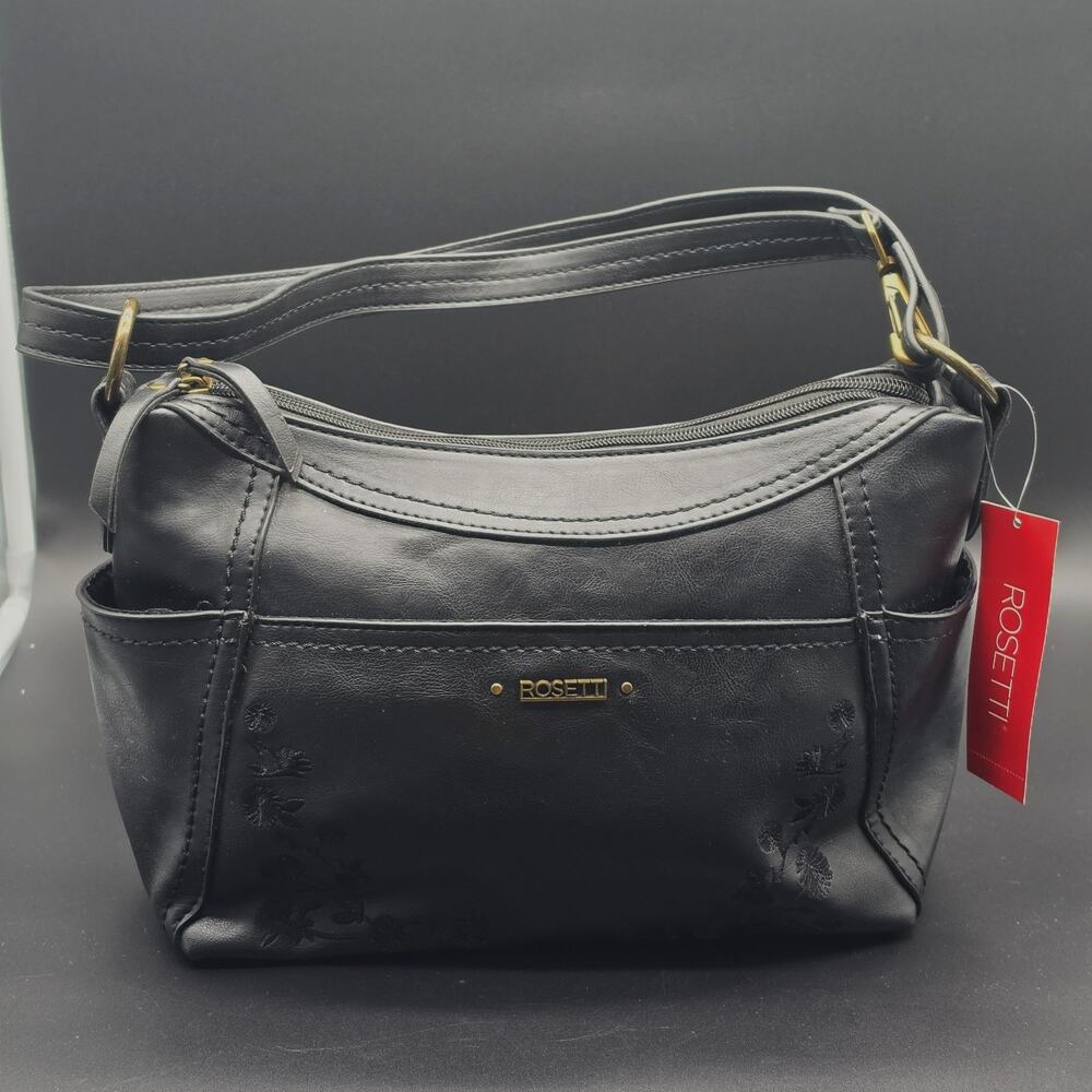 Rosetti Cindy Coho Black Shoulder Bag Floral Embroidered Purse NWT